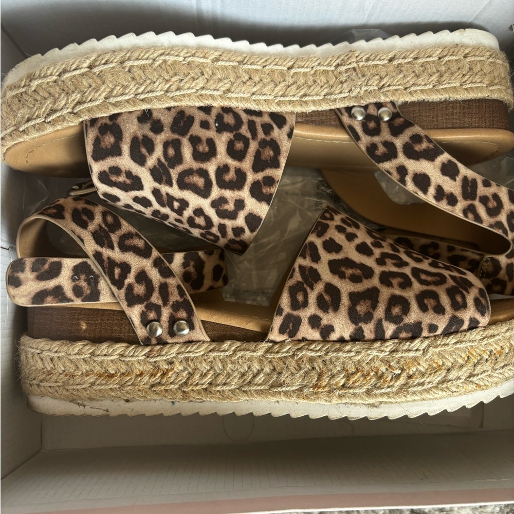 Leopard Print Espadrille Platform Sandals - Women
